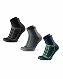 DANISH ENDURANCE Quarter Laufsocken, Knöchelhohe Sportsocken, Atmungsaktive Socken, Damen & Herren, 3 Paar, 1 Schwarz/Grau, 1 Blau/Gelb, 1 Grau/Schwarz, 43-47