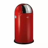 Wesco Pushboy Mülleimer in der Farbe rot, pulverbeschichtetes Stahlblech, 50 Liter Volumen, große Edelstahlklappe, herausnehmbarer Innenbehälter