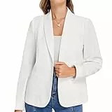 Belle Poque Damen Vintage Blazer V Ausschnit Plain Einreihiger Jacket Anzug Weiß S