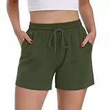 CAMPSNAIL Kurze Hose Damen Sommer Shorts Kurz Sport Hosen Baumwolle Sporthose Bequeme kurz Jogginghose (Olive Green,S)