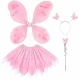 AYBUY Kostüm Schmetterling Kinder Mädchen, 4 Stück Lila glänzendes Tutu mit Schmetterlingsflügeln, Geeignet für Geburtstagsfeier, Cosplay, Mottoparty, Karneval, Halloween, Cosplay