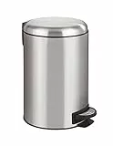 WENKO Küchen Abfalleimer Mod. Leman, 12 Liter, Mülleimer mit Absenkautomatik, Tretfunktion, herausnehmbarem Einsatz, aus rostfreiem Edelstahl, 25 x 38 x 32 cm, Silber