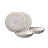 like. by Villeroy & Boch - Perlemor Sand Geschirr-Set 4 teilig für 2 Personen Beige, Spülmaschinenfest, Mikrowellensicher, Tafelset, Geschirrset, Geschirr Set mit Tellern, Schalen, Premium Porzellan