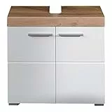 trendteam smart living - Amanda - Waschbeckenunterschrank - Weiß/Weiß Hochglanz Asteiche - 1 Einlegeboden - (BxHxT) 60 x 56 x 34 cm - Kratzfest