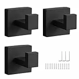 TIANLIN 3 Stück Handtuchhaken zum Bohren, Edelstahl Wandhaken Schwarz, Quadratisch Handtuchhalter Haken, Schwarz Badezimmer Haken, für Badezimmer, Küche, Schlafzimmer