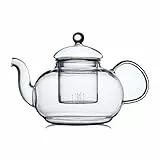 CnGlass Teekanne Glas mit Siebeinsatz, Klare Glasteekanne Herdplattensicher 1 Liter, Lose Blatt und Blühender Teebereiter
