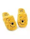 Disney Winnie the Pooh Damen Hausschuhe | Damen-Teddybär-Pelz-Pantoletten in Gelb | Gesticktes Charakter-Gesicht zum Hineinschlüpfen für Erwachsene und Jugendliche