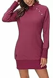 DOTIN Damen Sweatkleid Langarm Sweatshirt Hoodie Kleid Lange Pullover Outwear Jumper Tops Kapuzenpulli, Dunkelrot, S
