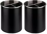 APS 11748 Besteckbehälter, drehbar, Ø 13 cm, Höhe 16,5 cm, möbelschonende Unterseite, herausnehmbarer Einteiler (3 Fächer), Edelstahl, schwarz (Packung mit 2)