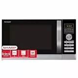 SHARP 843 INW Mikrowelle mit Grill & Heißluft – 25 L, 900 W, 10 Automatikprogramme, Edelstahl-Garraum, LED-Display, Kindersicherung, Energiesparmodus, Silber/Schwarz