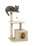 lionto Kratzbaum für Katzen mit Höhle und Plüschball inkl. Glöckchen, Höhe 85 cm, Katzenbaum mit Sisal & Plüsch, gemütliche Liegeflächen & Höhle, für kleine & große Katzen geeignet, beige