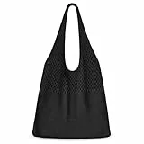 Etercycle Strandtasche Damen Häkeltasche für den Sommer, Umhängetasche Netz-Stricktasche für Reisen Einkaufen und Alltag (Schwarz)