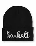 Strickmütze Saukalt Mütze Wintermütze lustige Beanie mit Stick, Farbe: Black