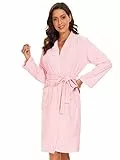 vislivin Leichter Bademantel Damen Frottee Bademantel Sauna Morgenmantel Knielanger Saunamantel Bathrobe Damen Rosa M