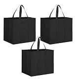 WZHHDM Einkaufstasche Faltbar, 3 Stück Faltbare Große Einkaufstasche, 41 X 33 X 26 cm Einkaufstaschen Groß Einkaufstaschen Tragetasche Mit Henkel für Einkaufen(Schwarz)