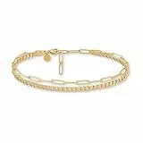 GD GOOD.designs Fussketten für Frauen | Mehrreihiges goldenes Fußkettchen mit Panzer- & Ankerkette | Fußschmuck aus 316L Edelstahl in 18K Gold | Wasserfest & Verstellbar (22-27 cm)