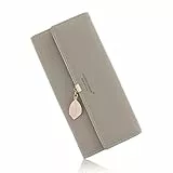 CALIYO Geldbeutel Damen aus glattem und weichem Synthetisches Leder Geldbörse Damen groß und im Langformat Portemonnaie sehr schöne Farben mit vielen Fächern und Handyfach (Dunkelgrau).