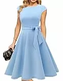 DRESSTELLS Cocktailkleid Damen Festliche Kleider 1950er Knielang Rockabilly Hochzeitkleid Vintage Abendkleid Kurz Swing Partykleid Vintage Petticoat Kleid Blue L