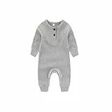 Chamie Baby Romper Newborn Knitted Jumpsuit Long Sleeve Baby Boys Girls Footless One-Piece Suit 0-24 Months,1 Pcs,Grey