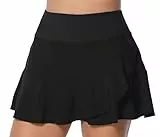 Sunzel Damen-Tennisrock mit integrierten Shorts, plissiert, hohe Taille, athletischer Skort mit Taschen und Bauchkontrolle für Golf, Schwarz, Groß