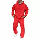 Generisch Jogginganzug Herren Trainingsanzug Sport Hoodie Und Jogginghose Set Sportanzug 2 Teiliges Jogging Anzug Tracksuit Atmungsaktiv Fitness Kleidung Männer Laufanzug Freizeitanzug Rot L