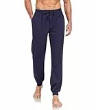 COLORFULLEAF Schlafanzughose Herren Lang Schlafhose mit Bündchen Pyjamahose für Männer Jogginghose 1/2er Pack Haushose(Marineblau,XL)