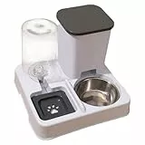 2 in 1 Automatisierte Futterspender für Katzen, Tragbare Doppelschüssel Automatisches Futter und Wasserspender für Hunde, Katzen, Futterspender und Wasserspender (Grau)