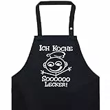 EXPRESS-STICKEREI Schürze Damen/Männer mit lustigem Spruch Ich koche SOOOOO LECKER bestickte Kochschürze verstellbar mit Tasche Grillschürze Latzschürze Frauen Küchenschürze Geschenk Mama/Opa/Oma