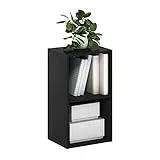 Furinno Pasir 2-stufiges Bücherregal mit offenem Regal, Schwarzes Holz