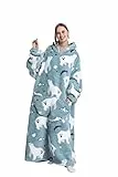 Pterygoid Decken Hoodie Damen Lang – Tragbare Decke mit Große Tasche, Weiche Tragbare Kuscheldecke mit Ärmeln & Kapuze Erwachsene,Winter Warm Geschenk Für Frauen Herren