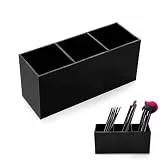 SJDOFU Make-up-Pinselhalter, Kosmetik Pinselhalter mit 3 Fächern, Acryl Schminkaufbewahrung Kosmetikpinsel Behälter Make Up Pinsel Organizer für Pinsel Eyeliner Lippenstift Bürsten (Schwarz)