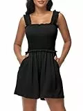 Tanou Flare-Jumpsuits für Damen, ärmellos, Herzausschnitt, Schwarz, Größe S, Schwarz, Small