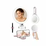 B Beauty Planet 30X/1X Vergrößerungsspiegel mit Licht, Höhenverstellbarer Schminkspiegel mit Beleuchtung, Faltbarer Handspiegel mit Digitalanzeige & Handyhalterung, Tisch- und Reisespiegel, Roségold