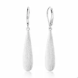 Wassertropfen Ohrringe Silber Hängend für Damen, Sterling Silber 925 Ohrringe Französische Ohrhaken Anhängerohrringe Lange Gebürstet Wassertropfen Ohrhänger Boho Hängend Ohrringen Silberen Damen Frau