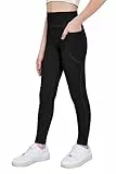 Arshiner Mädchen Leggings Kinder Schwarz Sportleggins Einfarbig Hohe Taille Sporthose Basic Elastisch Leggings Jogging Training Yoga Hosen mit Taschen 160/13-14 Jahre