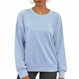 IECCP Damen Basic Sweatshirts ohne Kapuze uniform Pullover Oversize Langarm Rundhalsausschnitt Sweatshirt Herbst Frauen Locker Oberteile Blau M