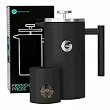 Coffee Gator French Press Kaffeemaschine 1 Liter - plus Travel Jar Kanister, Doppelwandig Isoliert Edelstahl Kaffeebereiter, Tragbare Heiße Kalte Brühe Teekanne für Haus Büro Küche Camping Outdoor