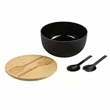 Kesper - Salatschüssel-Set, inkl. Salatbesteck, Material: Kunststoff (PP), Bambus, Maße: D 24 x H 13 cm, Farbe: Schwarz, Braun - 58470