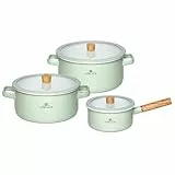 Gerlach 1760 Topfset - 2 Töpfe 3 L 5 L - 1 Kasserolle 2 L - Emaille Topf - Alle Herdarten - Deckel aus gehärtetem Glas - Pastellgrün Natur Enamel
