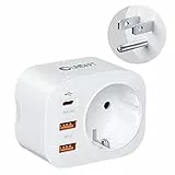 Unidapt 4 in 1 Reiseadapter für USA, Steckdosenadapter mit 3 USB, 1 Typ C PD 20W, Typ B, Stromadapter für Kanada, Mexiko, Thailand, USA - Schnellladegerät