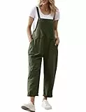 YESNO Damen Latzhose Sommer Oversize Trägerhose Beiläufig Loose Bib Pants Overall Baggy Jumpsuit Strampler Sommerhose mit Träger (L PV9DE Aschgrün)