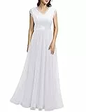 Dressystar Damen Abendkleid Festliches Hochzeitskleid Elegant Hochzeit Brautkleider Spitze Chiffon Maxi Standesamt Kleider Weiß XXL
