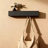 WJUAN 43,5cm Wandgarderobe mit Ablage, Moderne Garderobenleiste mit 5 Verdeckten Kleiderhaken, Schwarz Garderobe Wand für Flur, Schlafzimmer & Wohnzimmer, Jackenhalter Wand