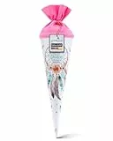 goldbuch 93 205 Geschwistertüte Traumfänger, Schultüte mit Traumfängermotiv, Lackkarton, Geschenkverpackung, rosaner Filzverschluss (ohne Verschlussband), Zuckertüte rund, Länge 35 cm, Ø 11,5 cm