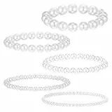 Molain 5 Pcs Stretch Armbänder - Perle Armbänder für Frauen - Braut Hochzeit & Party - Weiß