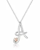 Mesovor Silber Anfänglich Kette für Damen, Halskette mit Buchstaben Namens Anhänger und Herz aus Roségold, Schmuck Geschenke, 50 cm Kette (Buchstabe-A)