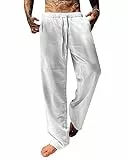 YAOBAOLE Leinenhose Herren Lang Sommer Leicht Freizeithose Casual Weiß L