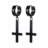 Cupimatch Kreuz Ohrringe Schwarz Ohrstecker Inverted Cross Creolen Edelstahl Ohrringe Gothic Herren Damen Upside Down Kreuz Ohrringen