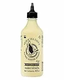 FLYING GOOSE Sriracha Spicy Mayoo Sauce, Knoblauch und Gelbe Chilis, süß scharfe Mayonnaise, leicht scharf, orange Kappe, Würzsauce aus Thailand, vegan, glutenfrei, 1 x 455 ml
