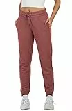 icyzone Damen Jogginghose Sweathose Baumwolle Lang Sporthose Hohe Taille Freizeithose mit Taschen (S, Dusty Pink)